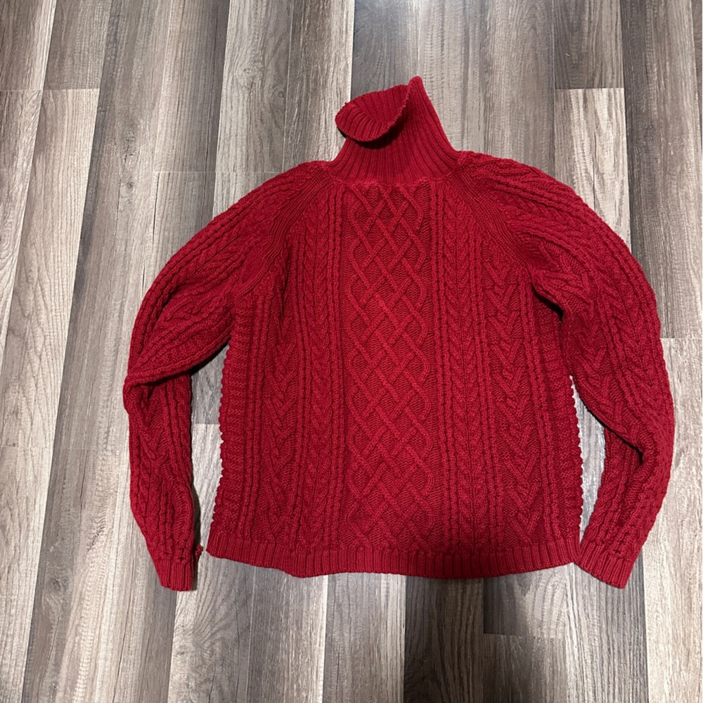 L.L. Bean Red Cable Knit Turtleneck Sweater